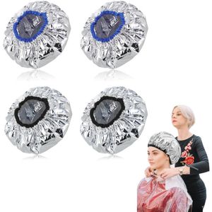 4 stuks - Diep conditionerende warmtekap - Aluminium douchekap - Haarolie behandeling stoomkap - Stoomkap - Haarmaskerkap - Herbruikbaar - Zwart en blauw - 28 cm diameter - Geschikt voor haarkleuring thuis in salons
