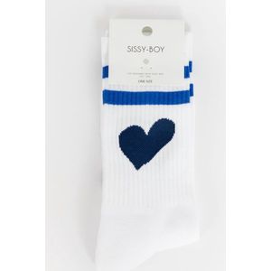 Sissy-Boy - Witte sportsokken met blauwe strepen en hart