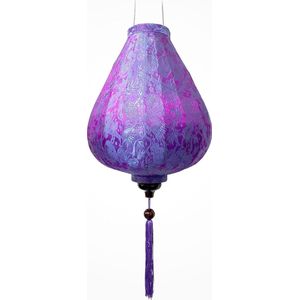 Paarse Aziatische zijden lantaarn - 33 cm - traditionele hanglamp van bamboe en hout - handgemaakt en gedecoreerd - Vietnam - G25-M