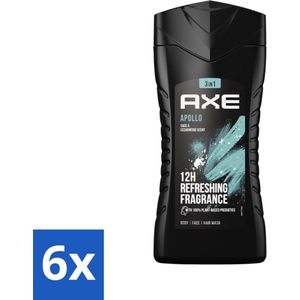 6 x Axe 3-in-1 Douchegel Apollo 250 ml - Douchegel - Axe Apollo - Salie - Cederhout - 3-in-1