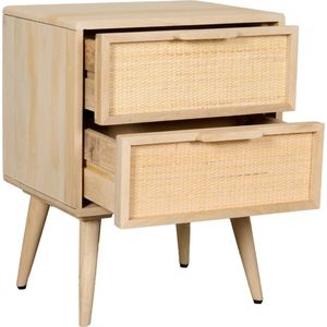 Nachtkastje Bacelo - Mangohout / Rattan - Naturel - 45x58x35 cm (BxHxD) - 2 Lades