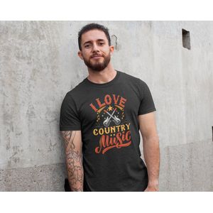 Rick & Rich - T-Shirt I Love Country Music - T-shirt met opdruk - T-shirt Muziek - Tshirt Music - Zwart T-shirt - T-shirt Man - Shirt met ronde hals - T-Shirt Maat XXL
