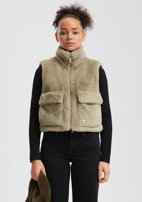 Outdoor Gilet - Teddy-Pluche - Trendy - Met Opstaande Kraag en Ritssluiting