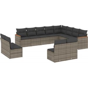 vidaXL - 12-delige - Loungeset - met - kussens - poly - rattan - grijs