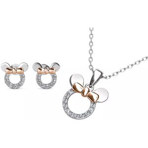 Mickey Mouse Jewelry - Ketting + Oorbellen - Zilver + Rose Goud