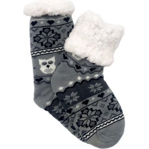Merino schapen Wollen sokken - Grijs met Uiltjes - maat 35/38 - Huissokken - Antislip sokken - Warme sokken – Winter sokken