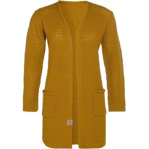 Knit Factory Luna Gebreid Vest Oker - Gebreide dames cardigan - Middellang vest reikend tot boven de knie - Geel damesvest gemaakt uit 30% wol en 70% acryl - 40/42 - Met steekzakken