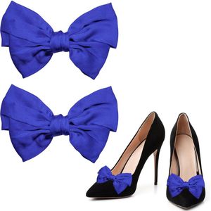 TRANKIELO® – Elegante Satijnen Strik Schoenclips – Set van 2 – Blauw – Afneembaar – Bruiloft & Feest Accessoires – Voor Hoge Hakken en Platte Sandalen