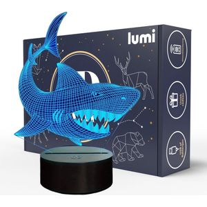 Lumi 3D Lamp - 16 kleuren - Haai - Dieren - LED Illusie - Bureaulamp - Nachtlampje - Sfeerlamp - Dimbaar - USB of Batterijen - Afstandsbediening - Cadeau voor jongens - Kinderen