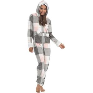 Dames Onesie met Ruitpatroon - Luxe Tartan Fleece Kap Pyjama