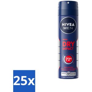 25 x NIVEA MEN - Deodorant Spray - Dry Impact - 150 ml - Deodorant Spray - Anti-Transpirant Spray - Droog Huidgevoel - 72 Uur Bescherming - Mannenverzorging