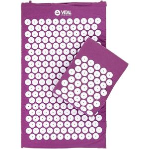 Acupressuurset Vital: acupressuurmat (72 x 42 cm) & acupressuurkussen, incl. tas, voor zelfmassage, ontspanning, bevordering van de doorbloeding (aubergine)