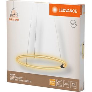 LEDVANCE Decor Aura hanglamp van gebogen polycarbonaat met LED en filamentontwerp, 18 W, 2000 lm, 3000 K, 830 warm wit, click dimbaar, donkergrijs, kunststof (PC), 498 mm, IP20