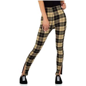 Geruite skinny broek met splitjes beige M