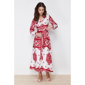 Trendyol Fuchsia Geweven Satijnen Overhemdavondjurk Met Patroon Tctss24Eb00039