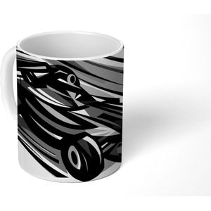 Mok - Koffiemok - Een zwart-witte illustratie van een wagen uit de Formule 1 - Mokken - 350 ML - Beker - Koffiemokken - Theemok