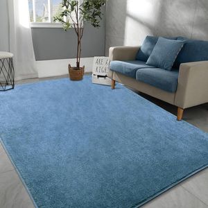 Tapijt voor de woonkamer, 120 x 170 cm, laagpolig tapijt, wasbaar, slaapkamer, tapijt, zacht, wollig, modern, eenkleurig, design tapijten voor woonkamer, blauw