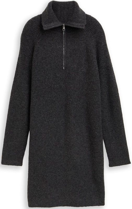 TOM TAILOR DENIM - Gebreide Jurk - Antraciet - Knielengte - Losse Pasvorm