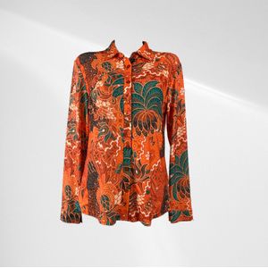 Angelle Milan - Oranje blouse met paarse bloemen - Travelstof - In 5 maten - Maat XXL