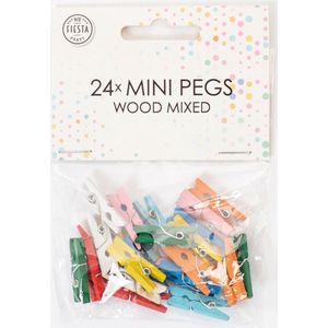 24 Mini houten knijpers Gemixt - Feest Thema Polaroid Foto Ophangen Klein Knijper