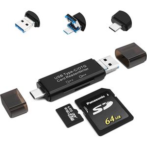 5-in-1 Draagbare Micro SD Kaartlezer met USB C, USB 2.0 en OTG Adapter