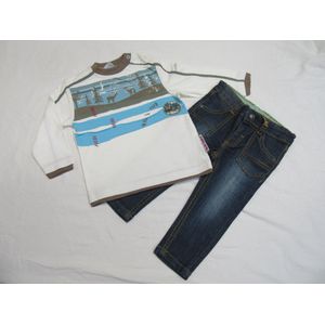dirkje , jongens ,kledingset , tshirt lange mouw , creme + jeans , 86 - 18 maand
