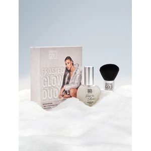 Dripping Gold | Frosted Glow Duo Gift Set - Body Glow Oil Silver & Mini Kabuki Brush - Vegan