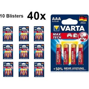 40 Stuks (10 Blisters a 4st) - VARTA Max Tech LR03 / AAA / R03 / MN 2400 1.5V alkaline batterij