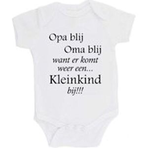 100% katoenen Romper ""Opa blij Oma blij want er komt weer een kleinkind bij!!!"" Unisex Katoen Wit/zwart Maat 56/62