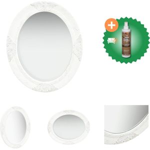 vidaXL Wandspiegel Barok Wit - 50 x 60 cm - Ovaal - Spiegel - Inclusief Houtreiniger en verfrisser