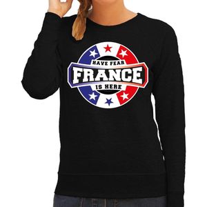 Have fear France is here sweater met sterren embleem in de kleuren van de Franse vlag - zwart - dames - Frankrijk supporter / Frans elftal fan trui / EK / WK / kleding XS