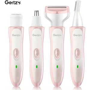 4-in-1 Gertzy Scheerapparaat Set – Oplaadbare Body Shaver + Precisietrimmer, Oor/Neushaar en Wenkbrauwtrimmer – Pijnloze Ontharing en de perfecte Lichaamshaar verzorging - Kleur Wit/Roze
