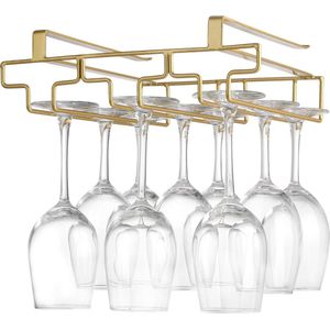 Wijnglashouder onder de kast, glazenhouder voor wijnglazen, steelglazen, hangend wijnglasplank, glashouder van metaal, glazen opslag voor keuken, bar en restaurant, goud
