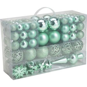 G. Wurm Kerstballen met piek - 111-delig - kunststof - mintgroen - 3-4-6 cm