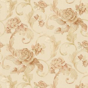 Bloemen behang Profhome 959833-GU vliesbehang licht gestructureerd met bloemen patroon mat crème roze goud 7,035 m2