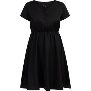 usha - BLACK LABEL - Jurk - Zwart - Knoopsluiting - V-hals - Gedrapeerd - Kort/mini