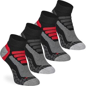 Korte wandel- en trekking sokken voor heren en dames - 4 paar Coolmax wandelsokken met anti-blaren en badstof bescherming