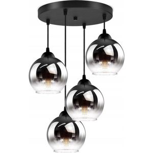 Hanglamp Industrieel voor Woonkamer, Eetkamer - Smoking Glas - 4-lichts - Smoke Glas - 4 bollen - Rookglas