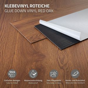 Deluxe PVC klevende vinyl vloerbedekking voor 2,3 m² rode eik bruin 2 mm dik ML-Design