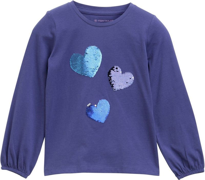 TOM TAILOR - Shirt - Blauw/Lila - Lange Mouw - Ronde Hals - Pailletten