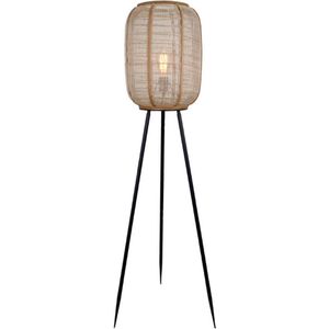 BRILLIANT lamp, Tanah vloerlamp driepoot zwart/naturel, 1x A60, E27, 42W, met voetschakelaar