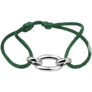 YO&NO - Armband - Zilver -  Satijn - Groen - Geankerd Bol - 12,5mm - 26cm- Sieraden Vrouw - Gerhodineerd - Zilver 925