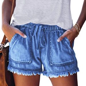 Zomershorts voor dames, casual denim shorts, luxe zomerbroek met trekkoord