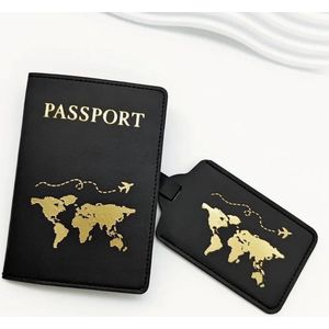 Living by ROKA® paspoorthouder met kaarthouder en label | Paspoorthoes | Paspoortportemonnee | Luxe beschermhoes voor paspoort en pasjes met naamlabel | PU-leer | Zwart | Zwart marble