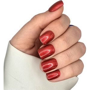 SD Press on Nails - B-253 - Plaknagels - Nagelset 20 Nagels - Rood Shimmer Metallic - Gellak - Nagellak - Kort Recht- Nageltips - Nepnagels met Lijm - Kunstnagels - Nail Art - Handmade - Valse nagels - Accessoires - Korte Nagels -Square tips