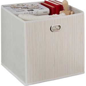 Relaxdays opbergmand bamboe - opbergbox opvouwbaar - stoffen opbergdoos - kast organizer - wit