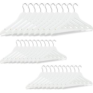 Relaxdays kledinghanger hout - 30 stuks - met broeklat - kleerhangers - klerenhangers - wit