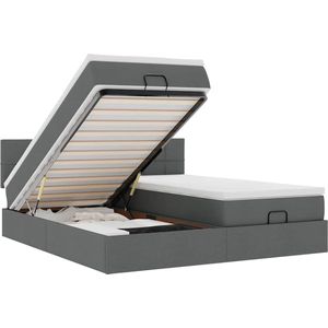 vidaXL - Ottoman - bed - met - matrassen - en - LED's - 160x200cm - stof - donkergrijs