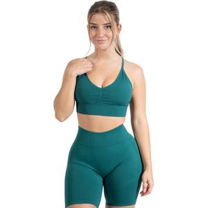 Smilodox Sportbeha voor dames Maria - Solid Scrunch Push Up BH, Gevormde pasvorm, Stevige ondersteuning, Ondoorzichtige bustier, Verstelbare bandjes, V-hals BH zonder beugel, Yoga, Fitness & Dagelijkse kleding, Hoog draagcomfort