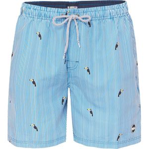 Happy Shorts Heren Zwemshort Toekan Print Gestreept Lichtblauw - Maat M - Zwembroek